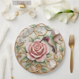 Prato De Papel Beija-flor Vintage Rosa Floral Vitoriana