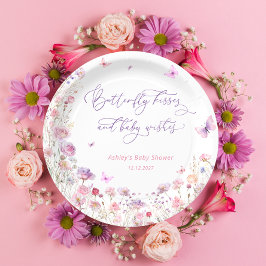 Prato De Papel Beijos borboletas e Chá de fraldas de desejo de be