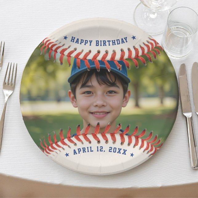 Prato De Papel Beisebol Softball Feliz Festa de Aniversário Feliz (Baseball Softball Sport Photo Happy Birthday Party Paper Plates
)