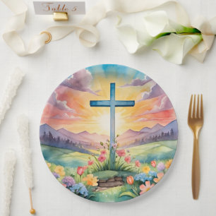 Prato De Papel Bela Arte em Aquarela de Páscoa