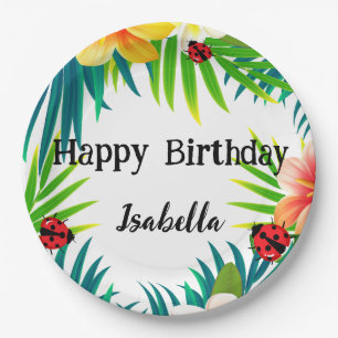 Prato De Papel Bela Bolinhas Ladybug Summer Flower Palm Aniversár