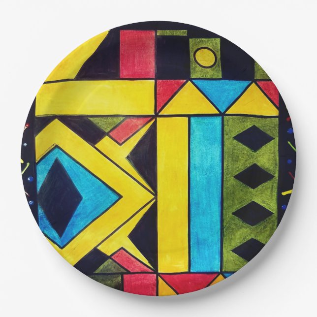 Prato De Papel Bela concepção abstrata em triângulos e quadrados (Frente)