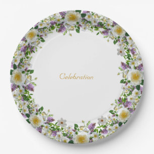 Prato De Papel Bela coroa de flores em violeta e branco