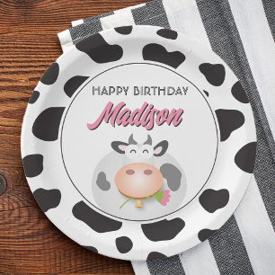 Prato De Papel Bela Fazenda de Vaca, que era um feliz aniversário
