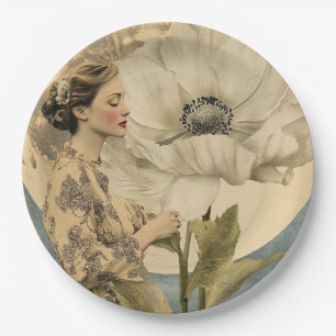 Prato De Papel Bela Lua - Mulher com Flor Branca e Lua