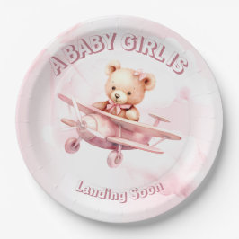 Prato De Papel Bela Menina Bear Piloto Rosa Avião Rosa Bonito