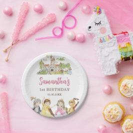 Prato De Papel Bela princesa e cavaleiros Aniversário