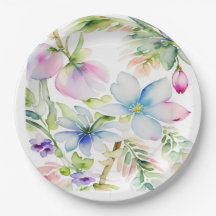 Belas Flores de Primavera em Aquarela Azul Rosa