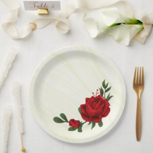 Prato De Papel belas flores vermelhas folhas verdes
