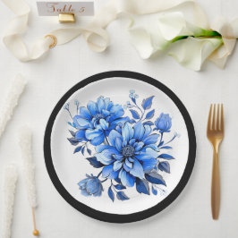 Prato De Papel Beleza Floral Azul e Branco