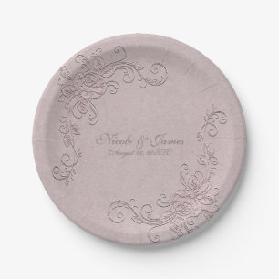 Prato De Papel Beleza Glamourosa Rústica Vintage Elegante Rosa no