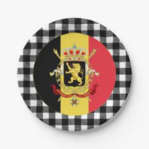Prato De Papel Bélgica Plate, xadrez de búfalo e Bandeira belga