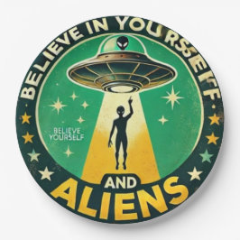 Prato De Papel Believe in Yourself with Aliens Round Sign