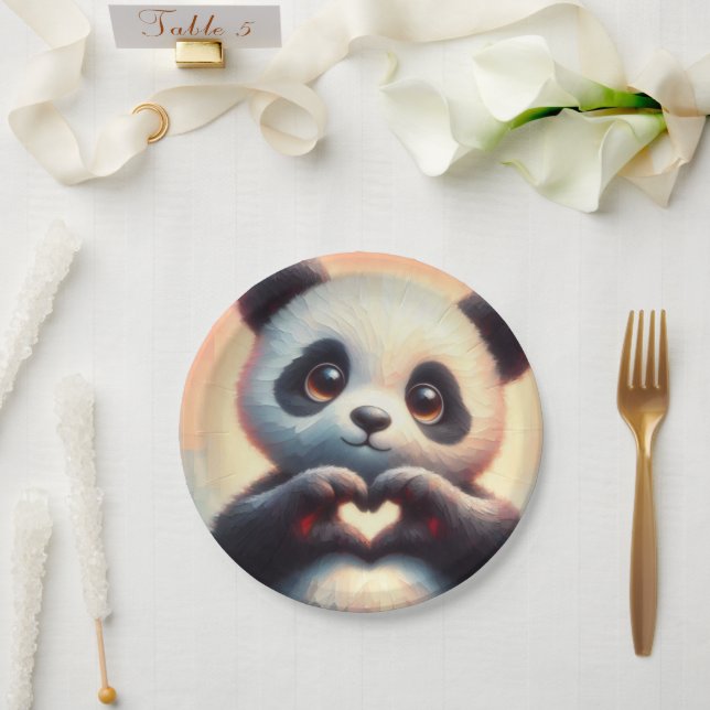 Prato De Papel Belo Amor Coração Panda (Casamento)