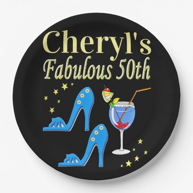 PRATO DE PAPEL BELO DESIGN DE ANIVERSÁRIO AZUL 50º ANIVERSÁRIO (Frente)