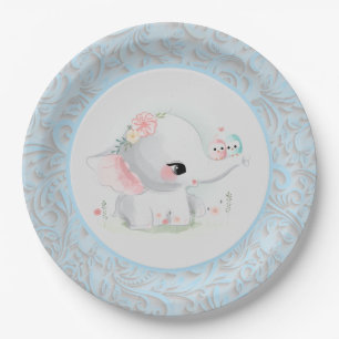 Prato De Papel Belo Elefante White Baby Boy