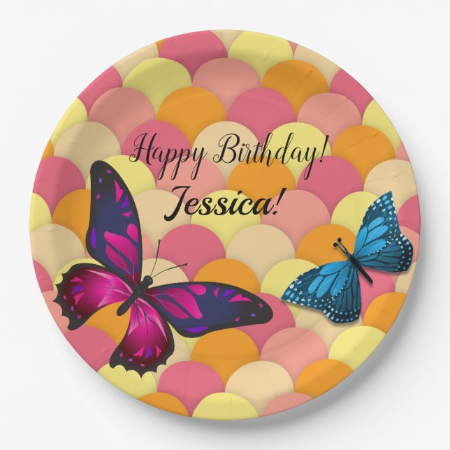 Prato De Papel Belo Ingelamento Borboletas Laranja (Frente)