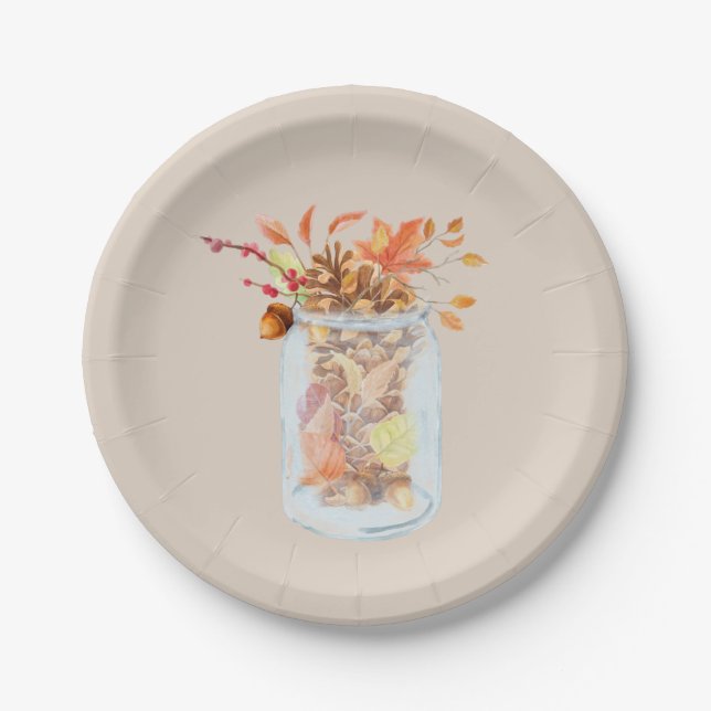 Prato De Papel Belo Mason Jar Fall Thankanding Watercolor (Frente)