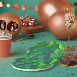 Prato De Papel Belo padrão de folhas verdes