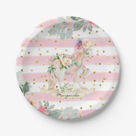 Prato De Papel Belo Pastel Pink Strips Glitter