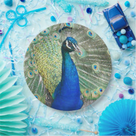 Prato De Papel Belo Penas de Pavão Azul