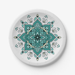 Prato De Papel Belo Turquoise Mandala design