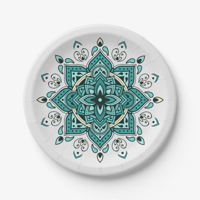 Prato De Papel Belo Turquoise Mandala design (Frente)