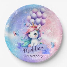 Prato De Papel Belo Unicórnio com Placas de Papel Balões
