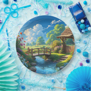 Prato De Papel Belo Verão, ilustração colorida,