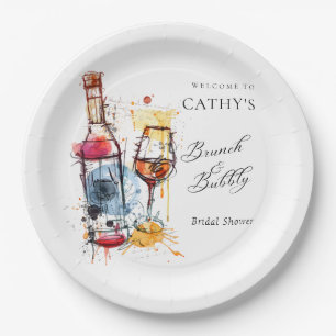 Prato De Papel Bem-vindo ao Brunch e Bubbly Bridal Shower 9" Redo