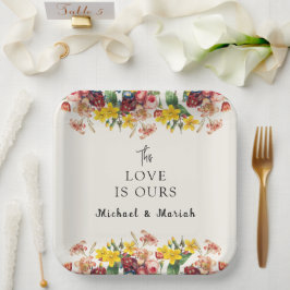 Prato De Papel Bem-Vindo Ao Casamento | Floral Wedding Welcome