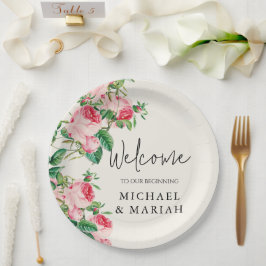 Prato De Papel Bem-Vindo Ao Casamento | Floral Wedding Welcome
