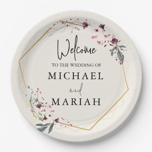 Prato De Papel Bem-Vindo Ao Casamento | Floral Wedding Welcome (Frente)