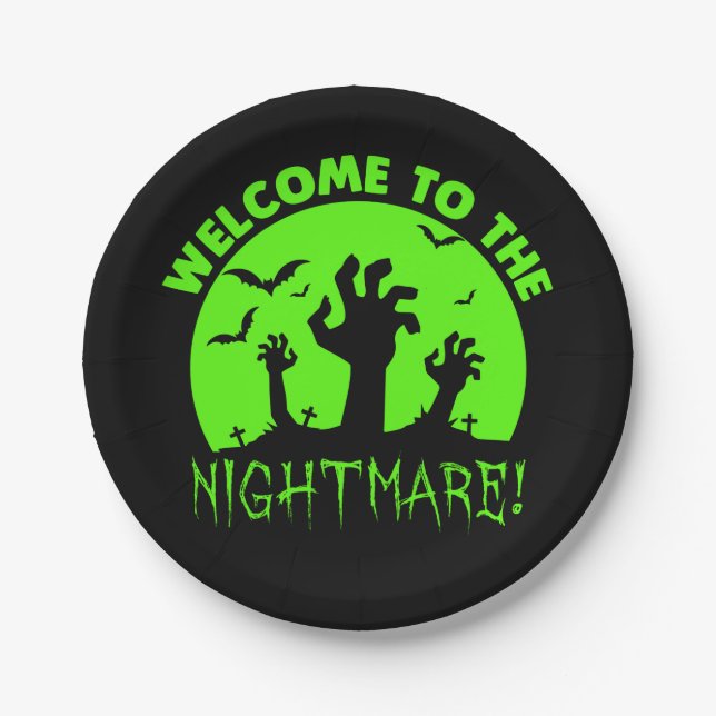 Prato De Papel Bem-vindo ao Nightmare Green Halloween 7" (Frente)