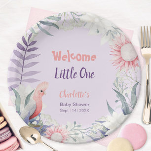 Prato De Papel Bem-vindo Pequeno Um Chuveiro de Bebê Floral Lavan