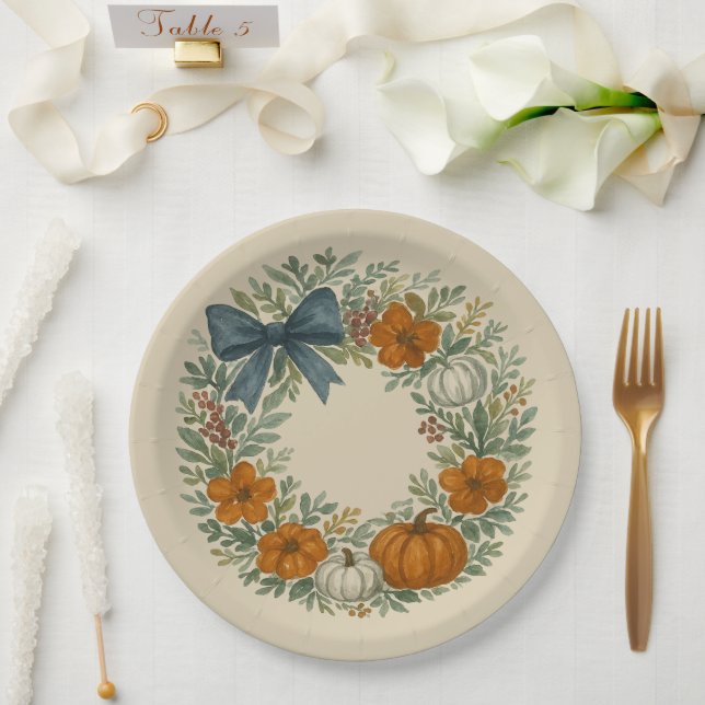 Prato De Papel Bem-vindos à Cinza Wreath Pumpkin (Casamento)