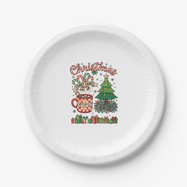Prato De Papel Bengalas de Natal Cacau Caos Árvore Caneca Present (Frente)