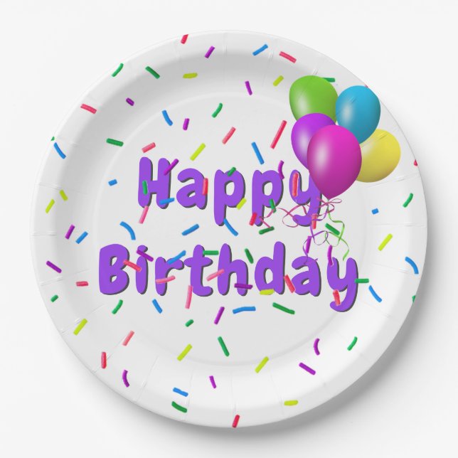 Prato De Papel Berbequins de aniversário com balões (Frente)