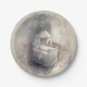 Prato De Papel berço de bebê chique azul