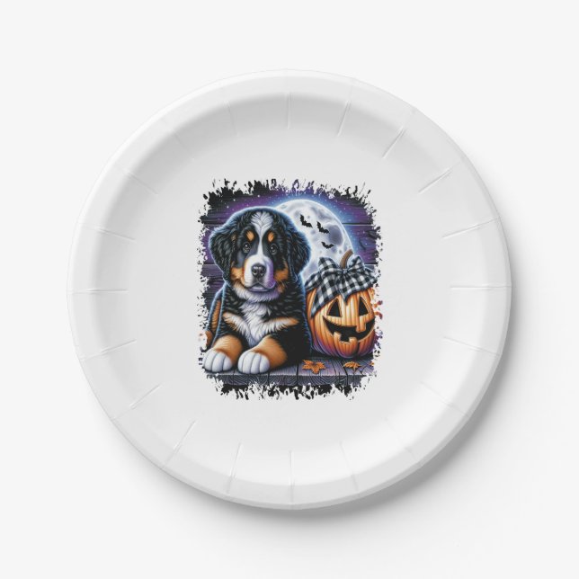 Prato De Papel Bernese Mountain Dog Halloween (Frente)
