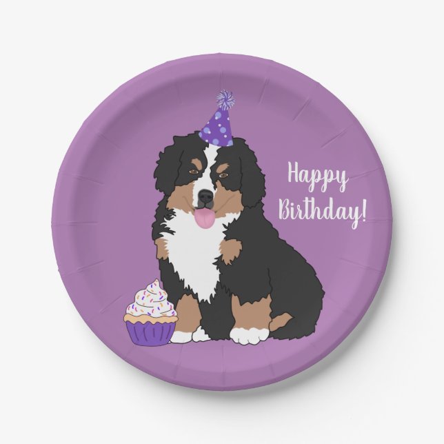 Prato De Papel Bernese Mountain Dog Puppy Aniversário   (Frente)