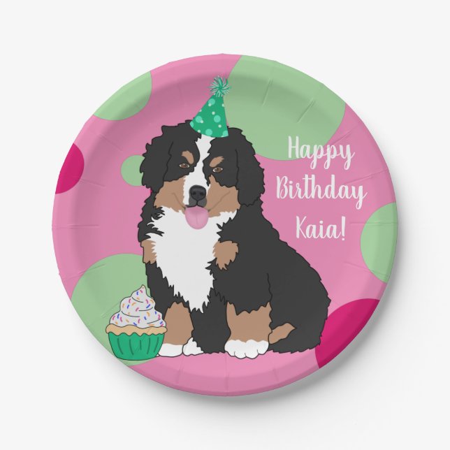 Prato De Papel Bernese Mountain Dog Puppy Aniversário (Frente)