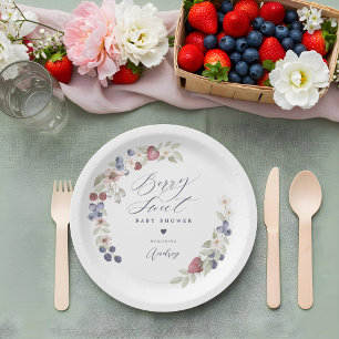 Prato De Papel Berries e Floral, Chá de fraldas Selvagem, Berries