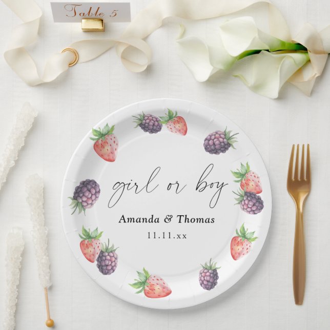 Prato De Papel Berries - Revolução de Gênero. Menina ou Menino (Casamento)