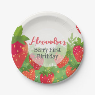 Prato De Papel Berry First Birthday Girls Strawberry Personalizad