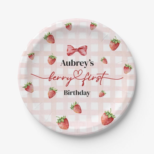 Prato De Papel Berry First Birthday Paper Plate (Frente)