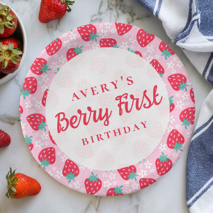 Prato De Papel Berry First Birthday Strawberry Daisy