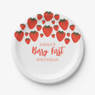 Prato De Papel Berry First Birthday Strawberry Design