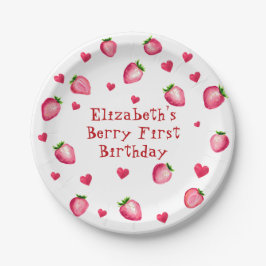 Prato De Papel Berry First Birthday Strawberry Party Hearts