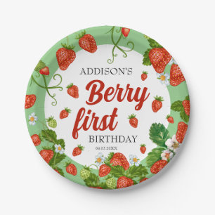 Prato De Papel Berry First Birthday Strawberry primeiro aniversar